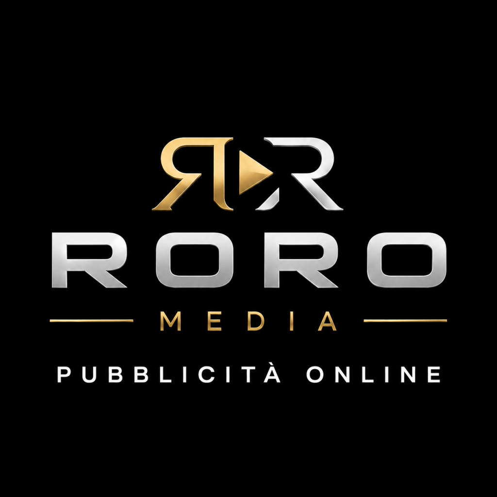Roro Media logo, black background with silver and gold text.